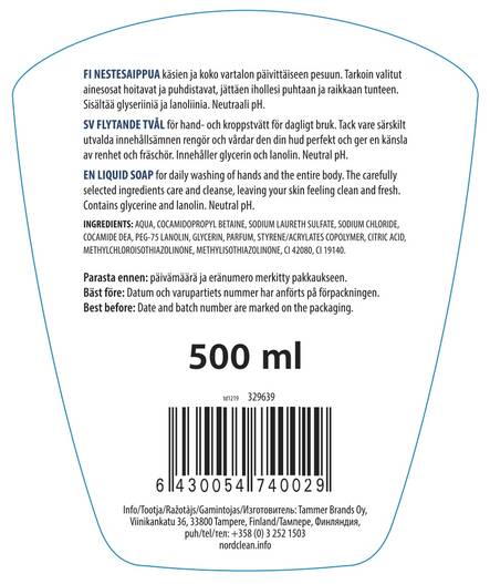 Nestesaippua 500ml NORD CLEAN - Käsien ja vartalonpesu - 160711 - 2
