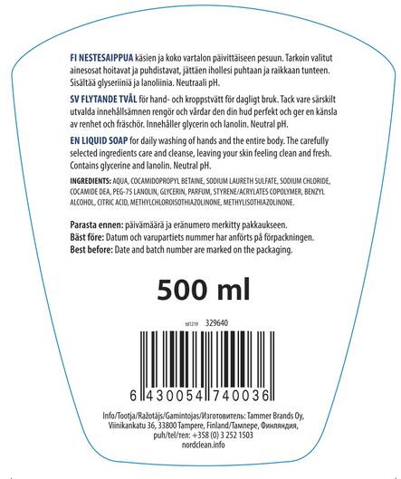 Nestesaippua 500ml NORD CLEAN - Käsien ja vartalonpesu - 160712 - 2